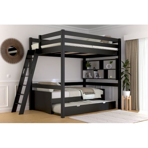 Lit Mezzanine 2 Places Bois Sylvia 140x190 Échelle Inclinée