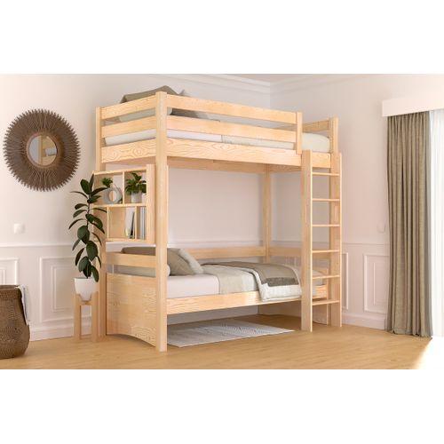 Lit En Hauteur 1 Place Bois Sylvia 90x200 Échelle Droite