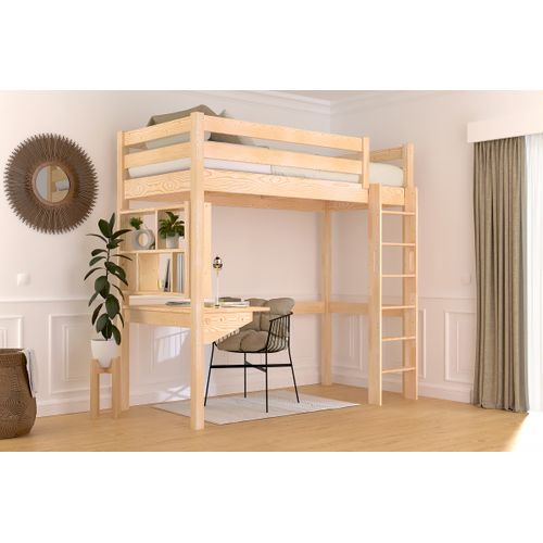 Lit En Hauteur 1 Place Bois Sylvia 90x200 Échelle Droite