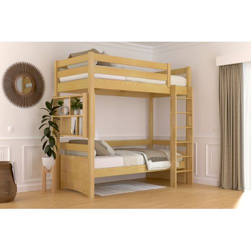 Lit En Hauteur 1 Place Bois Sylvia 90x200 Échelle Droite