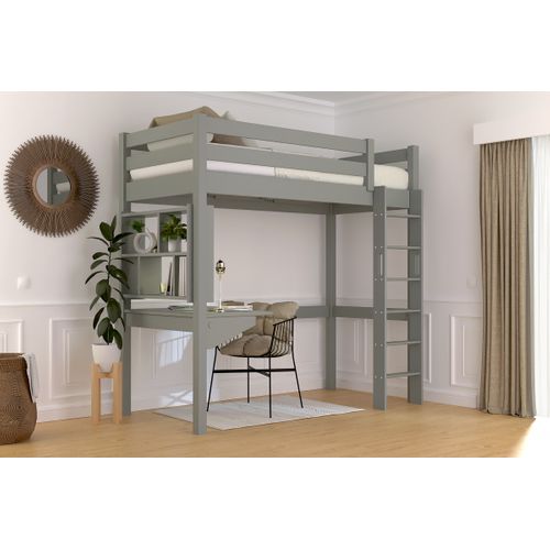 Lit En Hauteur 1 Place Bois Sylvia 90x200 Échelle Droite