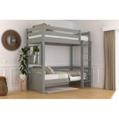 Lit En Hauteur 1 Place Bois Sylvia 90x200 Échelle Droite