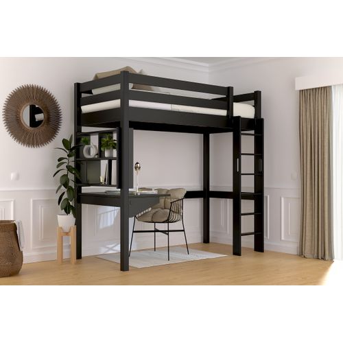 Lit En Hauteur 1 Place Bois Sylvia 90x200 Échelle Droite