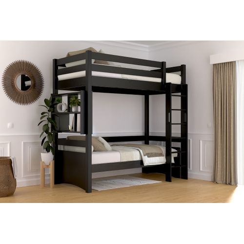 Lit En Hauteur 1 Place Bois Sylvia 90x200 Échelle Droite