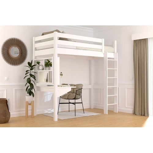 Lit En Hauteur 1 Place Bois Sylvia 90x200 Échelle Droite