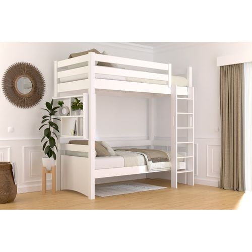 Lit En Hauteur 1 Place Bois Sylvia 90x200 Échelle Droite