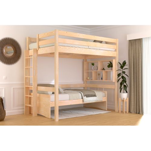 Lit En Hauteur 1 Place Bois Sylvia 120x190 Échelle Droite