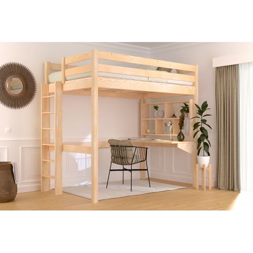 Lit En Hauteur 1 Place Bois Sylvia 120x190 Échelle Droite