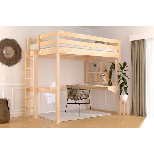 Lit En Hauteur 1 Place Bois Sylvia 120x190 Échelle Droite