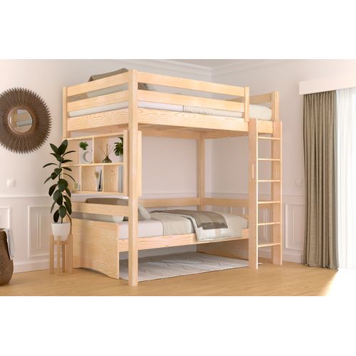 Lit En Hauteur 1 Place Bois Sylvia 120x190 Échelle Droite