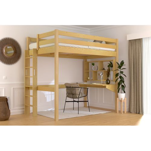 Lit En Hauteur 1 Place Bois Sylvia 120x190 Échelle Droite