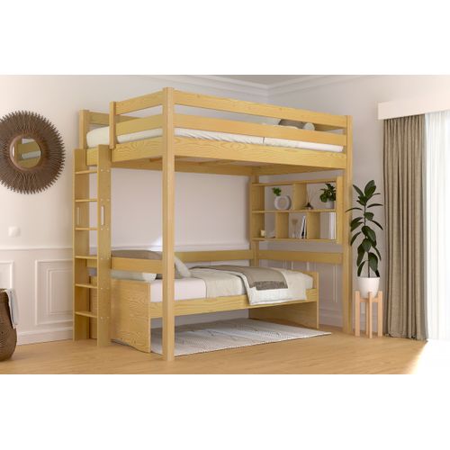 Lit En Hauteur 1 Place Bois Sylvia 120x190 Échelle Droite