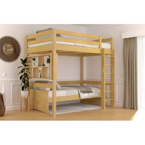 Lit En Hauteur 1 Place Bois Sylvia 120x190 Échelle Droite