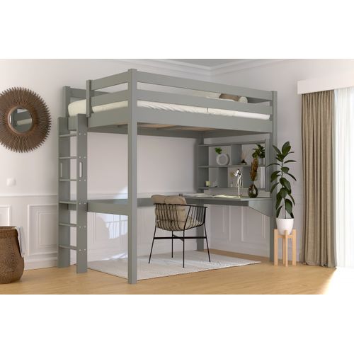 Lit En Hauteur 1 Place Bois Sylvia 120x190 Échelle Droite