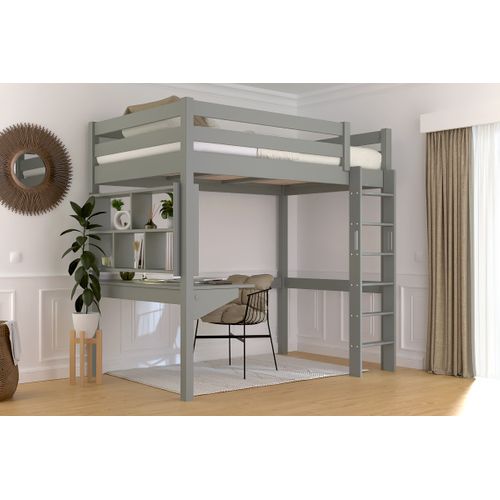 Lit En Hauteur 1 Place Bois Sylvia 120x190 Échelle Droite