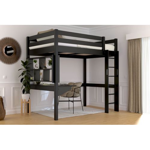 Lit En Hauteur 1 Place Bois Sylvia 120x190 Échelle Droite