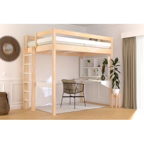 Lit En Hauteur 1 Place Bois Sylvia 120x190 Échelle Droite