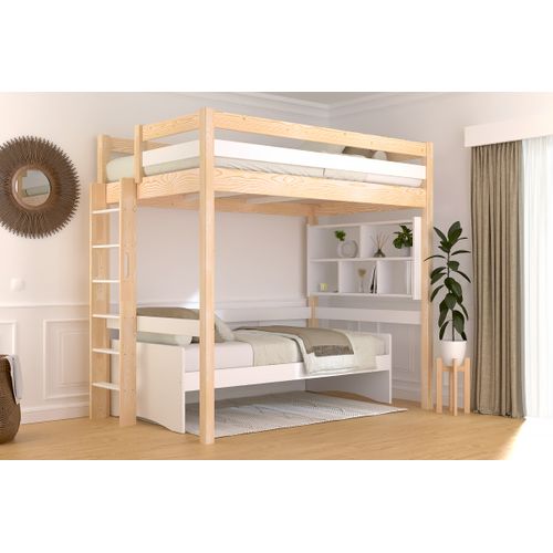 Lit En Hauteur 1 Place Bois Sylvia 120x190 Échelle Droite