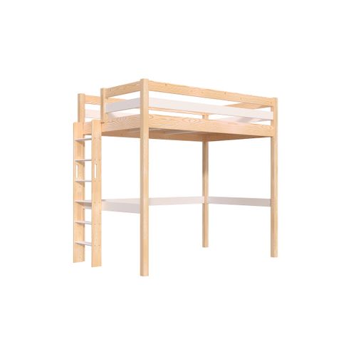 Lit En Hauteur 1 Place Bois Sylvia 120x190 Échelle Droite