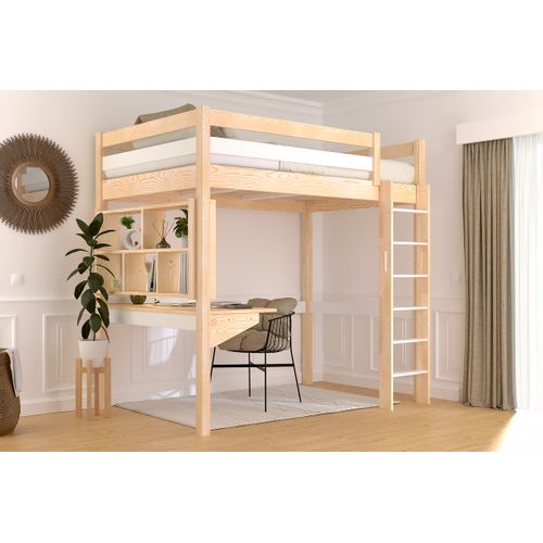 Lit En Hauteur 1 Place Bois Sylvia 120x190 Échelle Droite