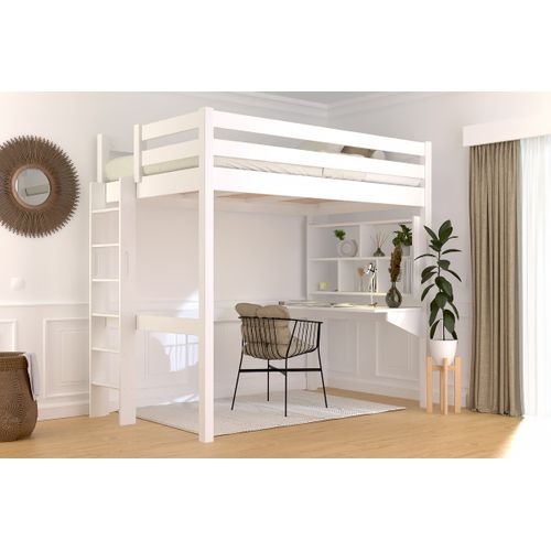 Lit En Hauteur 1 Place Bois Sylvia 120x190 Échelle Droite