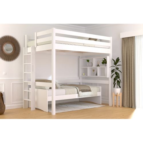 Lit En Hauteur 1 Place Bois Sylvia 120x190 Échelle Droite