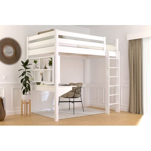 Lit En Hauteur 1 Place Bois Sylvia 120x190 Échelle Droite