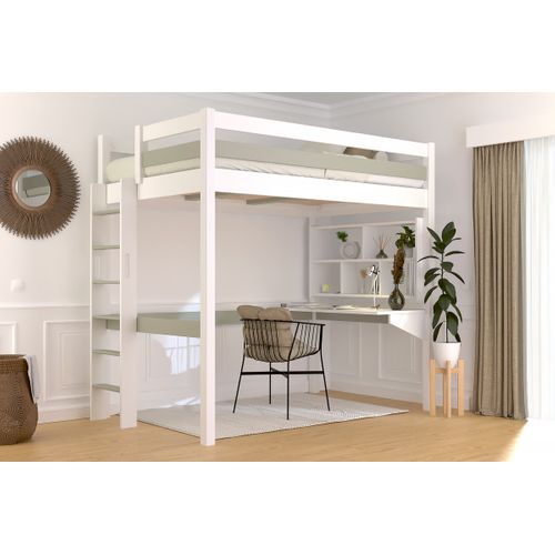 Lit En Hauteur 1 Place Bois Sylvia 120x190 Échelle Droite