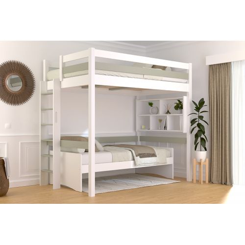 Lit En Hauteur 1 Place Bois Sylvia 120x190 Échelle Droite