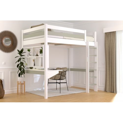 Lit En Hauteur 1 Place Bois Sylvia 120x190 Échelle Droite