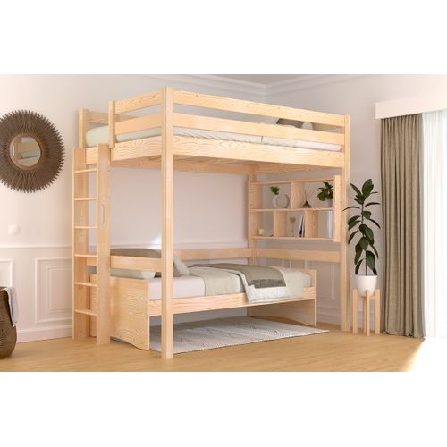 Lit En Hauteur 1 Place Bois Sylvia 120x200 Échelle Droite