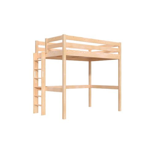 Lit En Hauteur 1 Place Bois Sylvia 120x200 Échelle Droite