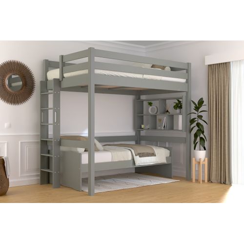 Lit En Hauteur 1 Place Bois Sylvia 120x200 Échelle Droite