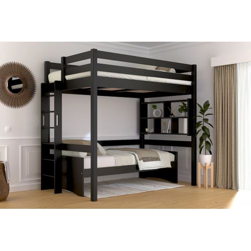 Lit En Hauteur 1 Place Bois Sylvia 120x200 Échelle Droite