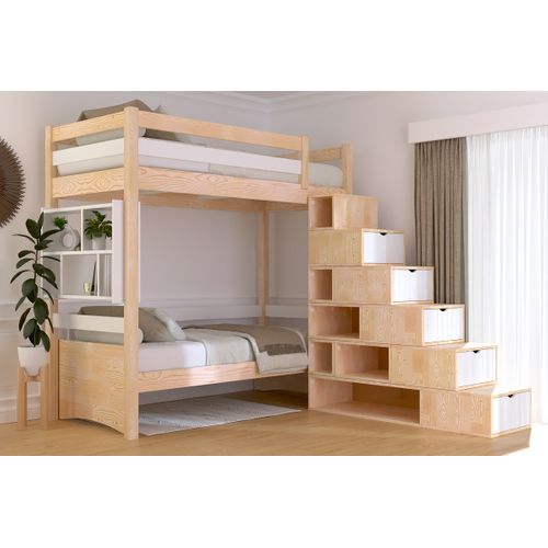 Lit Mezzanine Bois 90x200 Sylvia Avec Escalier Cube