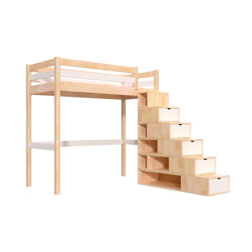 Lit Mezzanine Bois 90x200 Sylvia Avec Escalier Cube