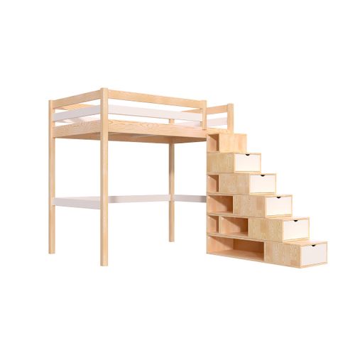 Lit Mezzanine Bois 120x200 Sylvia Avec Escalier Cube