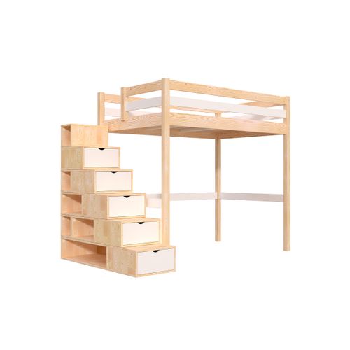 Lit Mezzanine Bois 120x200 Sylvia Avec Escalier Cube