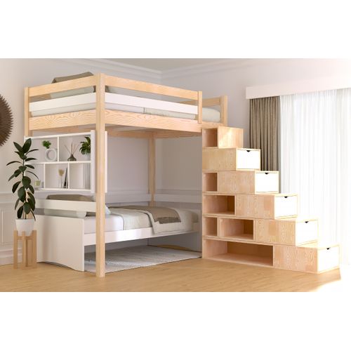 Lit Mezzanine Bois 120x200 Sylvia Avec Escalier Cube