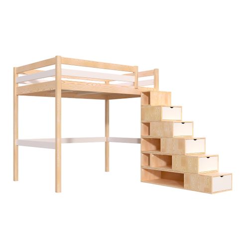 Lit Mezzanine Bois 140x200 Sylvia Avec Escalier Cube