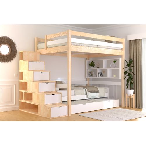 Lit Mezzanine Bois 140x200 Sylvia Avec Escalier Cube