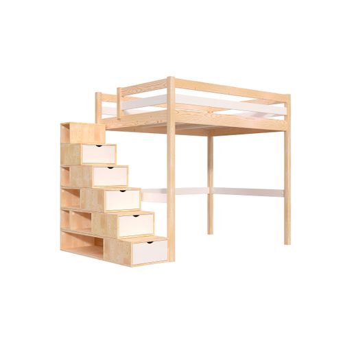 Lit Mezzanine Bois 140x200 Sylvia Avec Escalier Cube