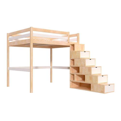 Lit Mezzanine Bois 160x200 Avec Escalier Cube Sylvia