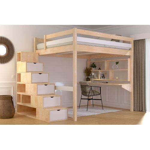 Lit Mezzanine Bois 160x200 Avec Escalier Cube Sylvia