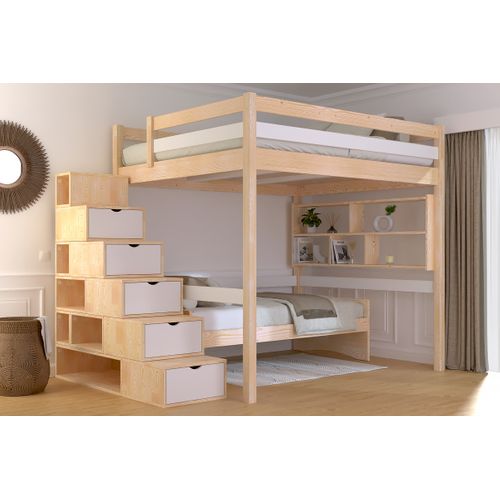 Lit Mezzanine Bois 160x200 Avec Escalier Cube Sylvia