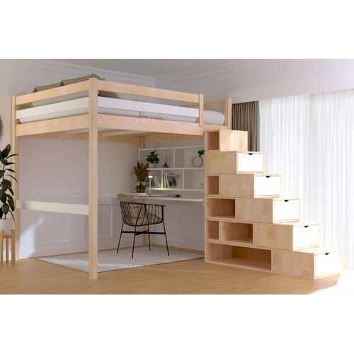 Lit Mezzanine Bois 160x200 Avec Escalier Cube Sylvia