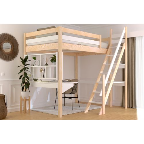 Lit Mezzanine Bois 120x200 Sylvia Avec Escalier De Meunier