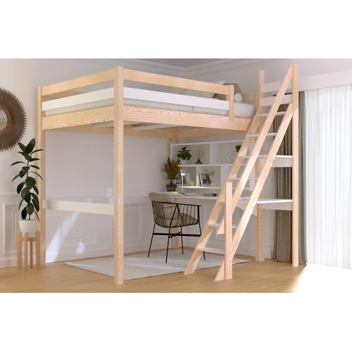 Lit Mezzanine Bois 140x200 Sylvia Avec Escalier De Meunier