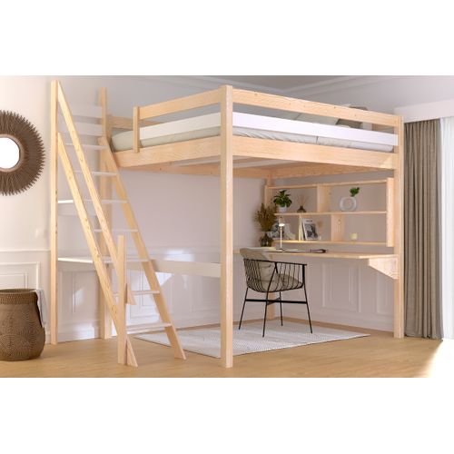 Lit Mezzanine Bois 160x200 Sylvia Avec Escalier De Meunier