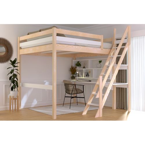 Lit Mezzanine Bois 160x200 Sylvia Avec Escalier De Meunier